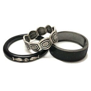 Mix Bulk Bracelet Bangle Lot Rhinestone, Black Scale, Wood, Stretch 3 Pieces Lot